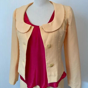 Vintage - Yellow Round Peter Pan Collar Retro Coord Skirt Suit Set